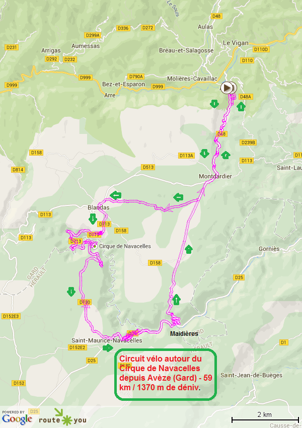 Circuit velo autour des Gorges de Navacelles depuis Aaveze