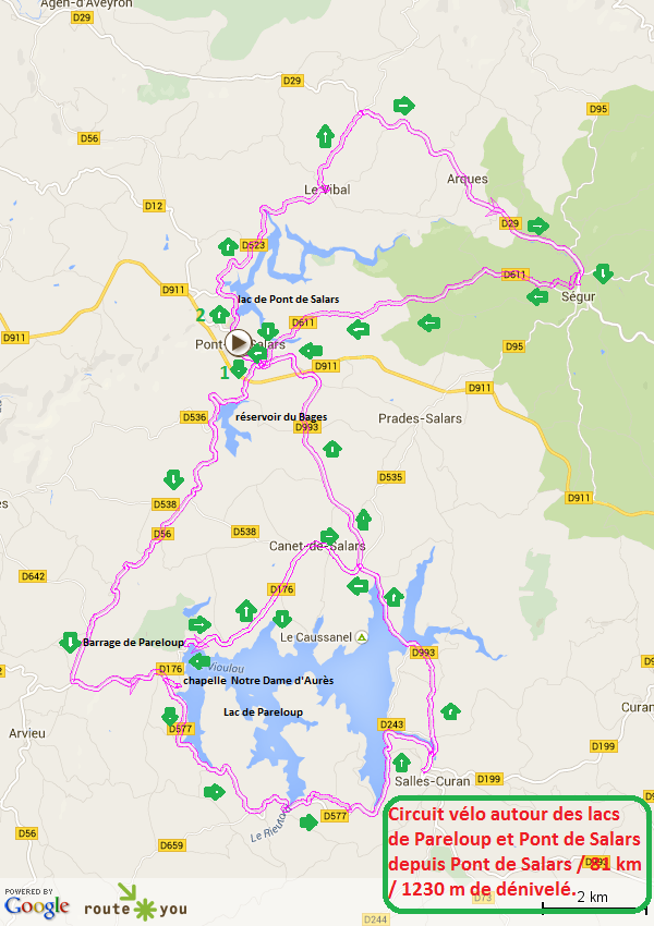 Circuit velo autour des lacs de pareloup et pont de salars depuis pont de salars aveyron