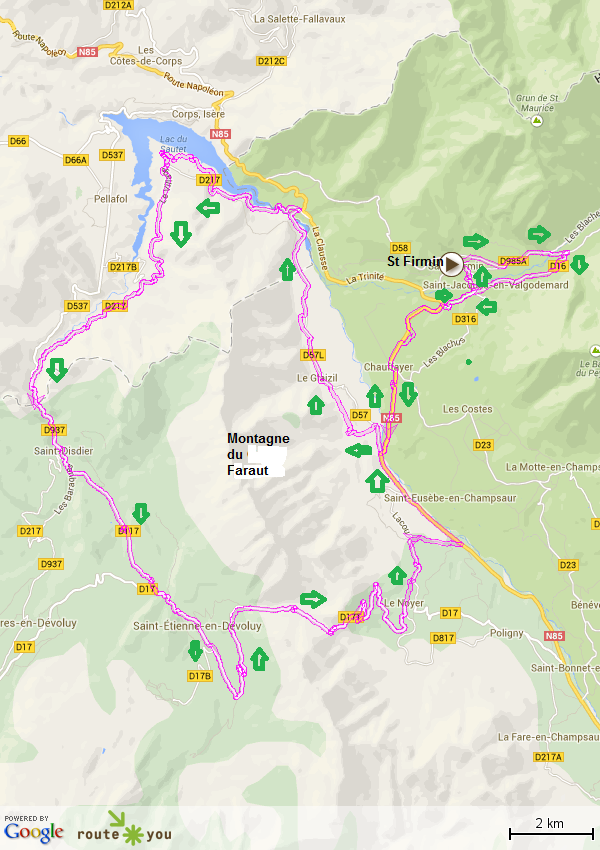 Circuit velo autour du faraud depuis saint firmin et par le col du noyer