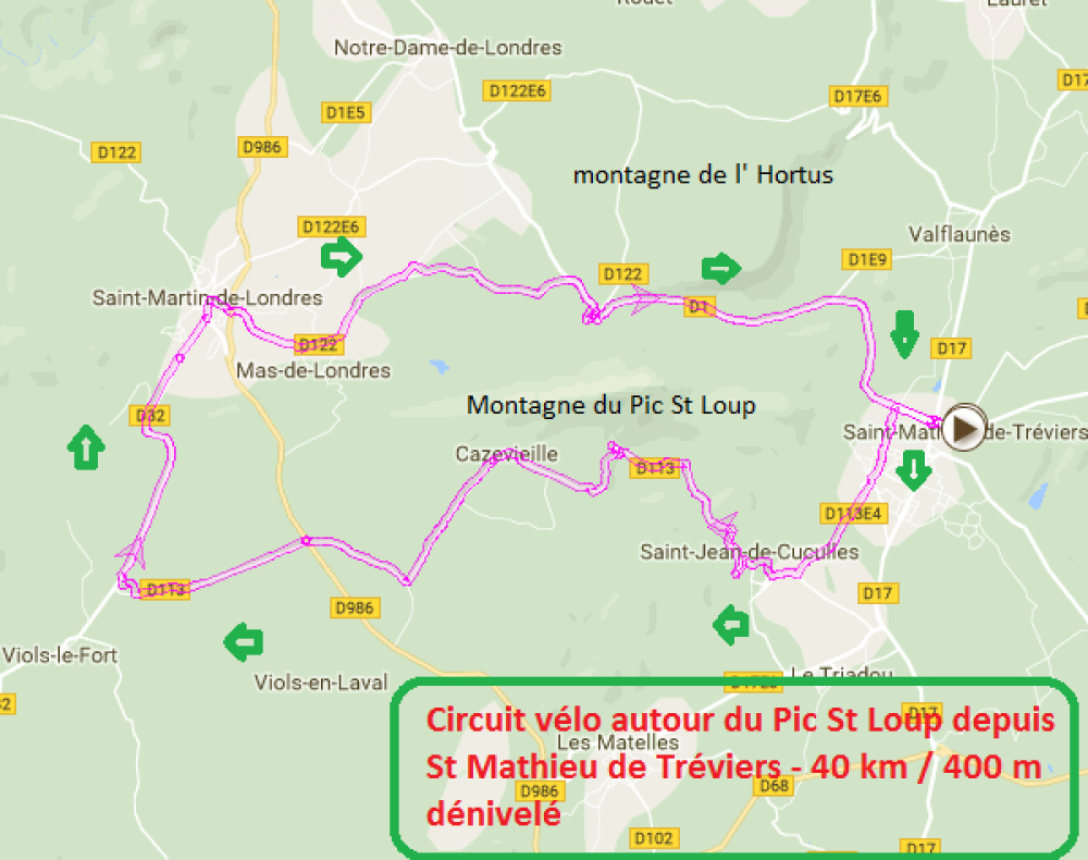 Circuit velo autour du pic st loup depuis st mathieu de treviers herault