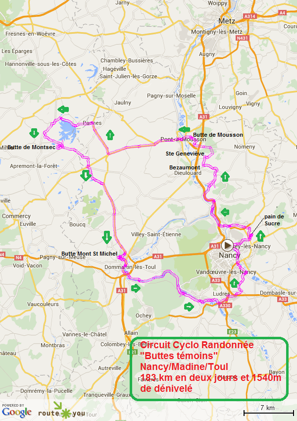 Circuit velo buttes temoins autour de nancy