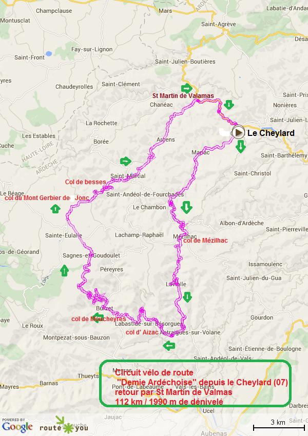 Circuit velo demie ardechoise depuis le cheylard 07