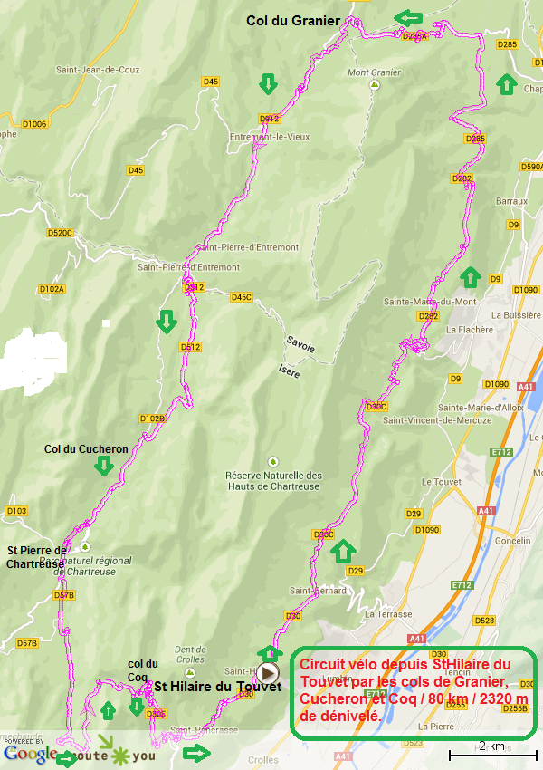 Circuit velo depuis st hilaire du touvet par granier cucheron coq