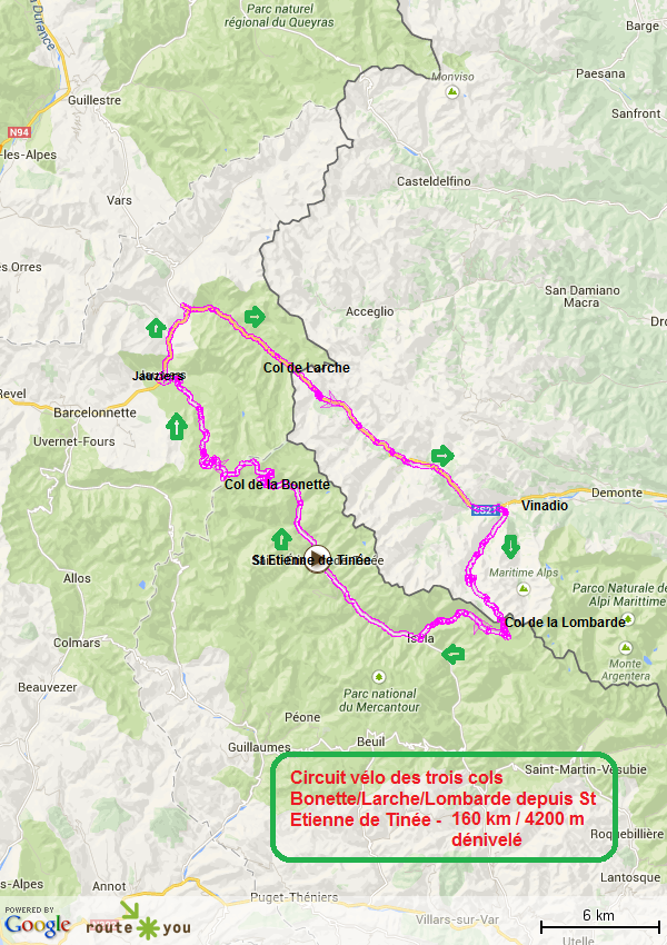 Circuit velo les 3 cols bonette larche et lombarde depuis st etienne de tinee alpes de haute provence