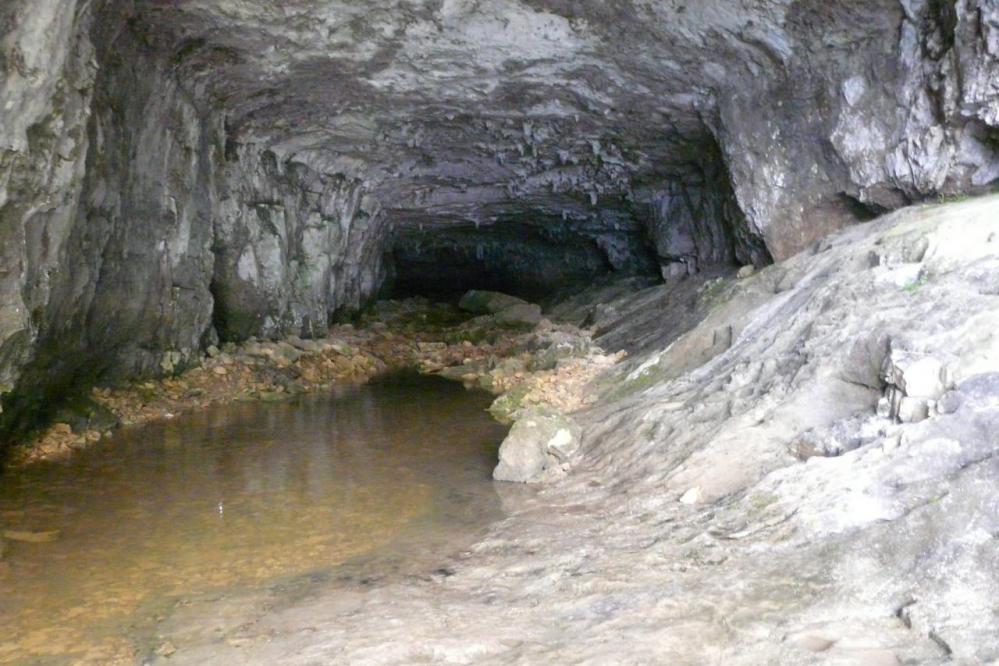 	Il reste de l' eau, preuve que la grotte doit aussi servir d'exutoire !	