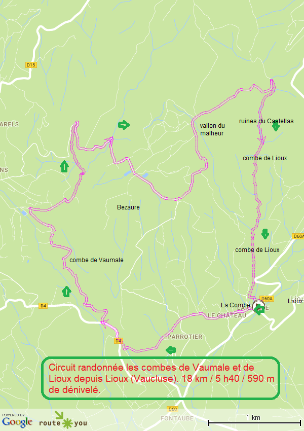 Circuit randonnee combes de vaumale et lioux depuis lioux la combe