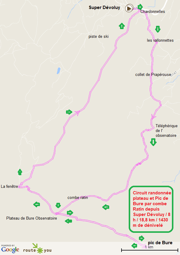 Circuit randonnee plateau et pic de bure par combe ratin et retour par pistes depuis super devoluy