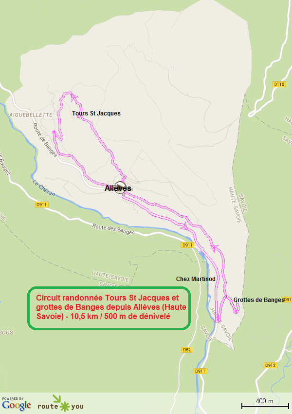 Circuit randonnee tours st jacques et grottes de banges depuis alleves haute savoie