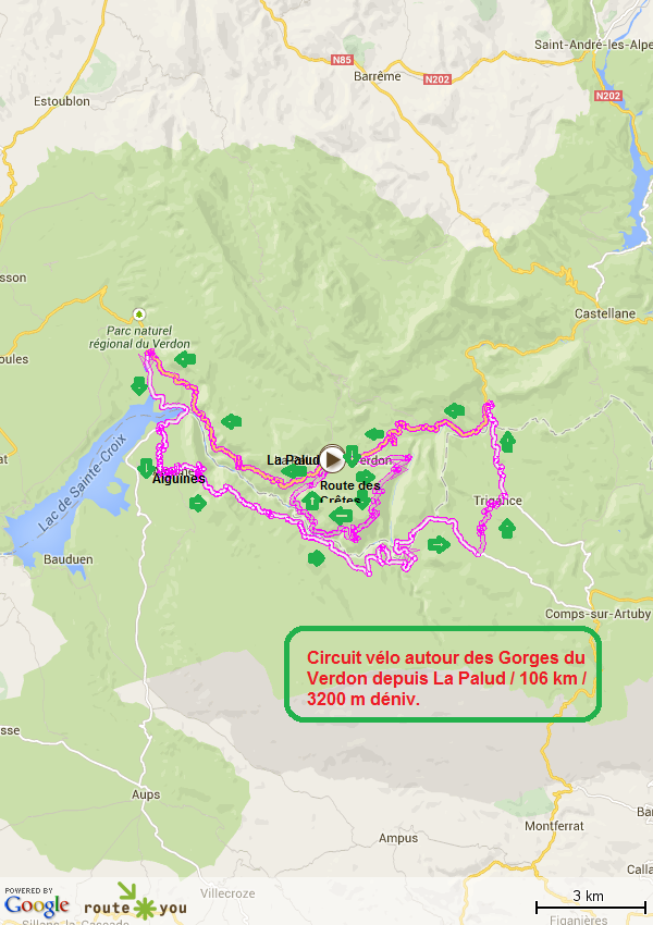 Circuit velo autour des gorges du verdon depuis la palud