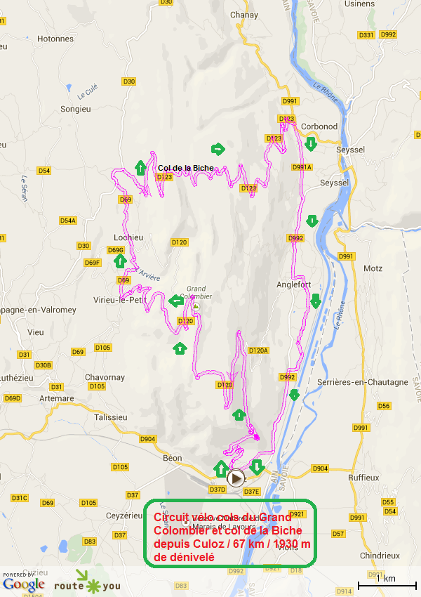 Circuit velo cols du grand colombier et col de la biche