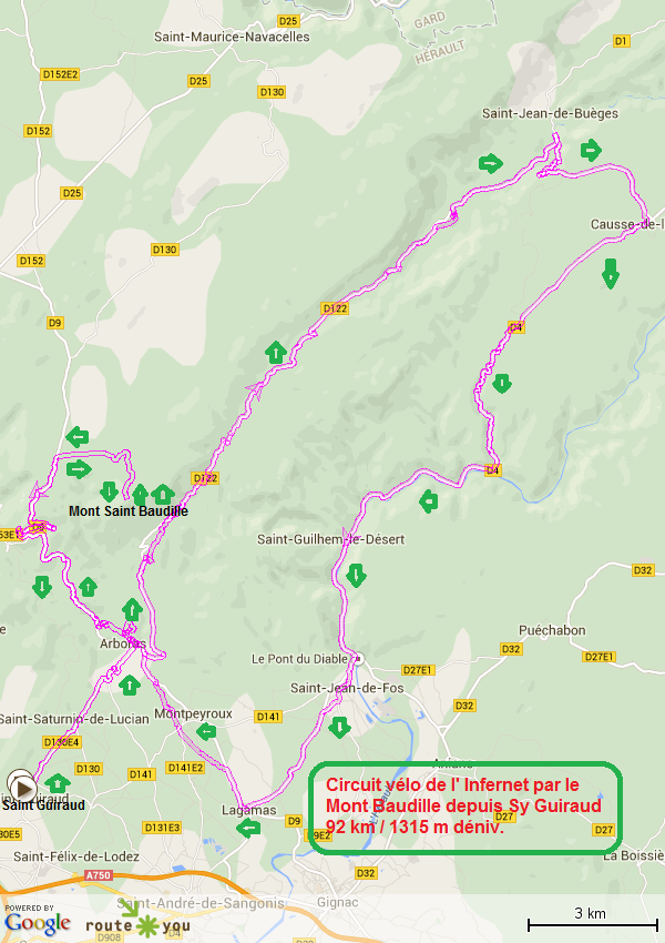 Circuit velo de l infernet par mont baudille et depuis st guiraud