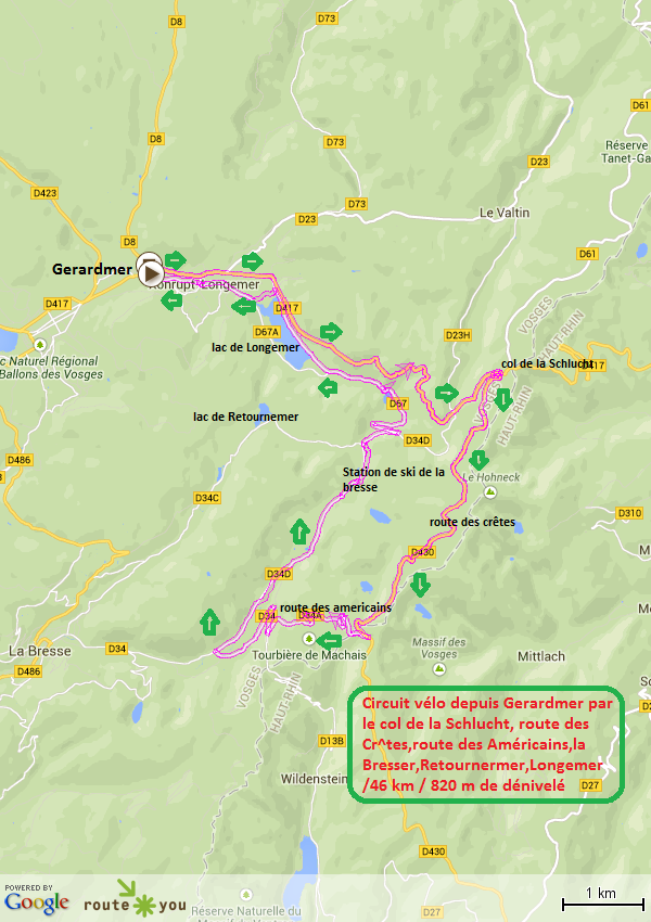 Circuit velo depuis gerardmer col de la sclucht route des cretes route des americains la bresse retournemer longemer