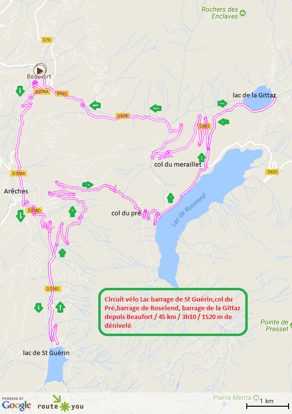 Circuit velo lac barrage de st guerin col du pre barrage de roselend barrage de la gittaz depuis beaufort