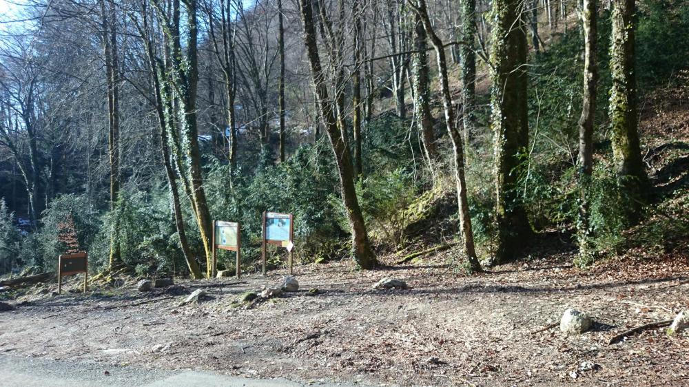 Juste en dessous du col du Chat, le parking de la via ferrata du Rocher du Cornillon, le sentier se poursuit au dessus !