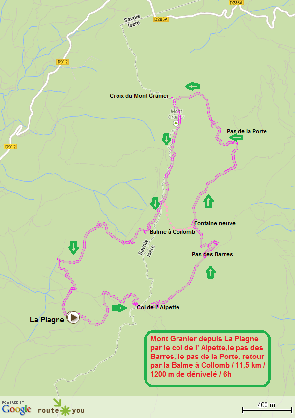 Le mont granier en circuit depuis la plagne par le col de l alpette le pas des barres le pas de la porte la balme a collomb