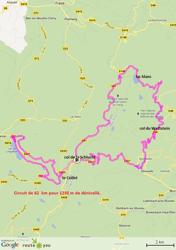 circuit vélo La Sclucht/lac blanc/Wettstein/La  Schlucht/Longemer/La schlucht