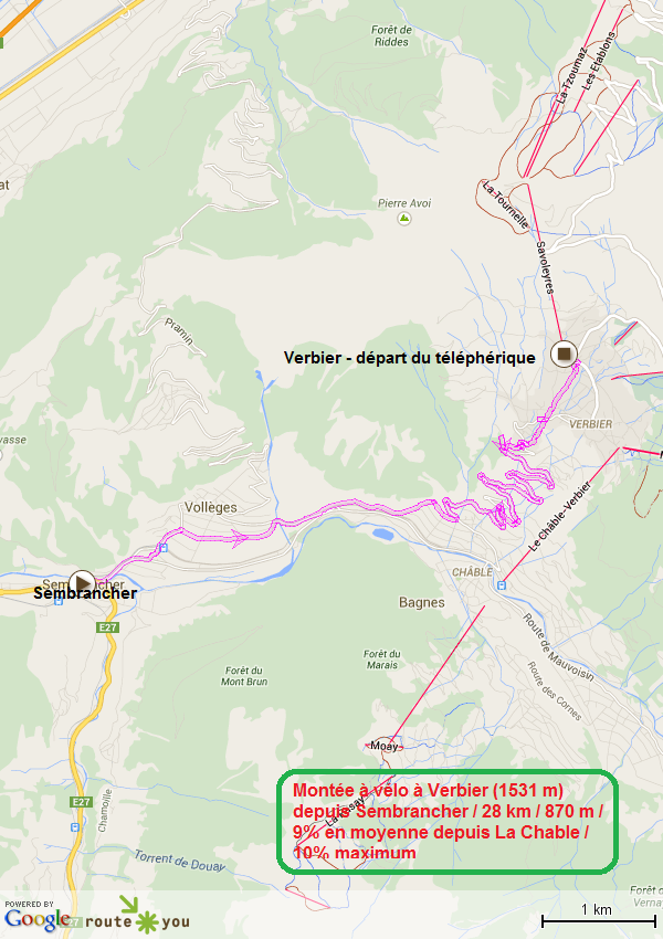 Montée a velo a la station de verbier depuis Sembrancher en suisse Montee a velo a la station de verbier depuis Sembrancher en suisse