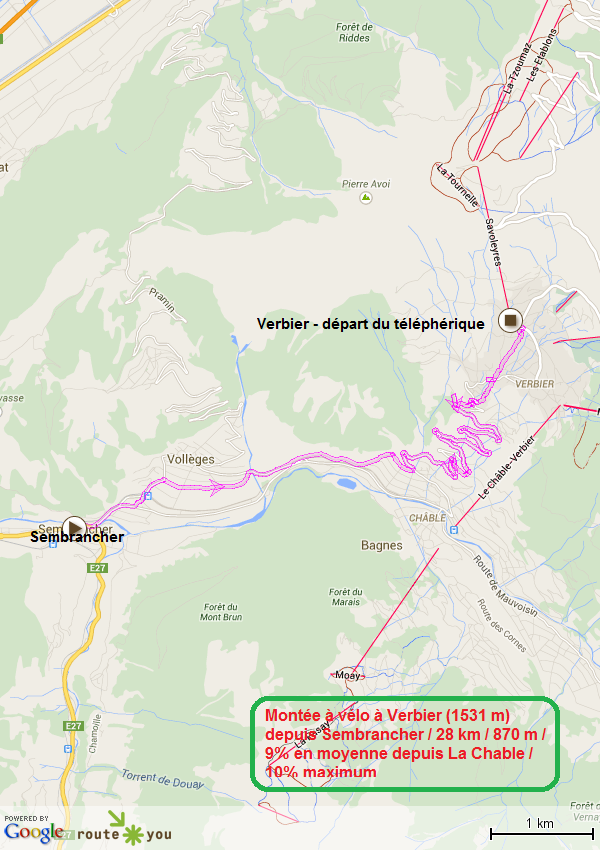 Montee a velo a la station de verbier depuis Sembrancher en suisse