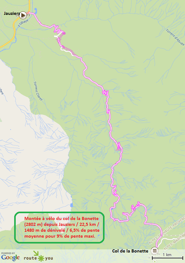 Montee du col de la bonette a velo depuis jauziers
