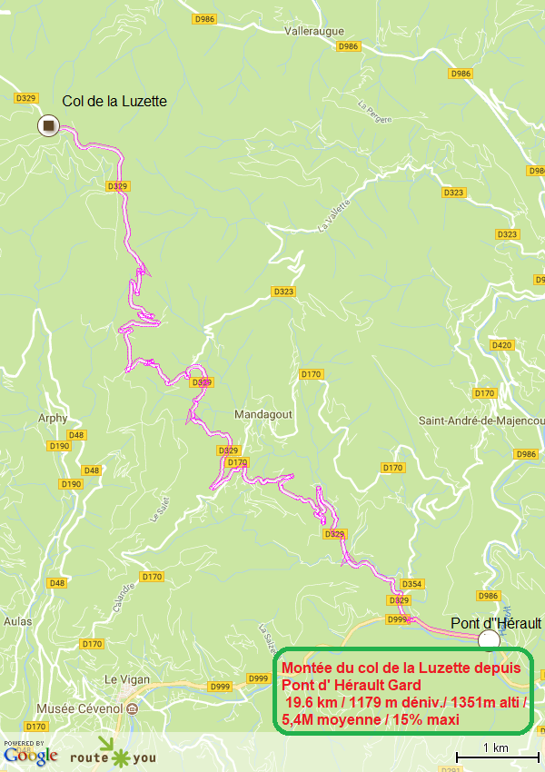 Montee du col de la luzette depuis pont d herault gard