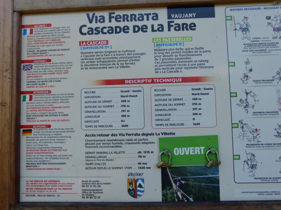 panneau d' info cascade de la Fare à Vaujany