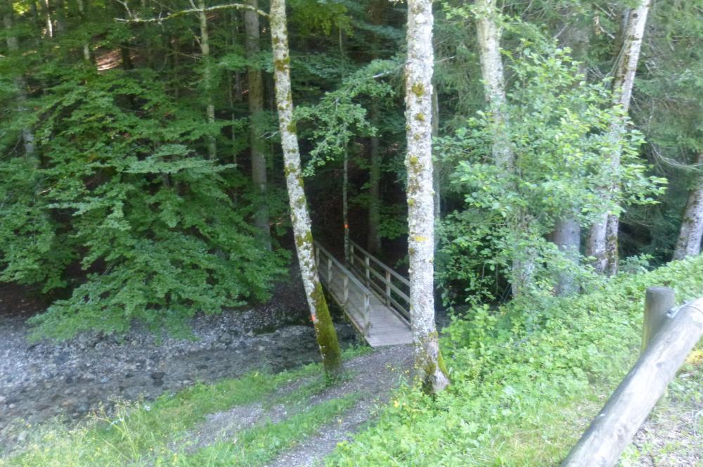 passerelle d'accès au parc aventure et au sentier qui mène au pont couvert