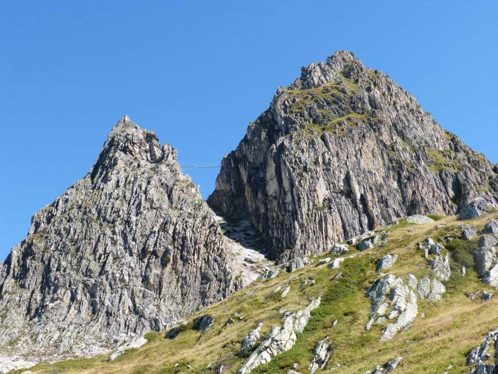 Le secteur 3 de la via ferrata et sa passerelle aux Bourtes à belle Plagne