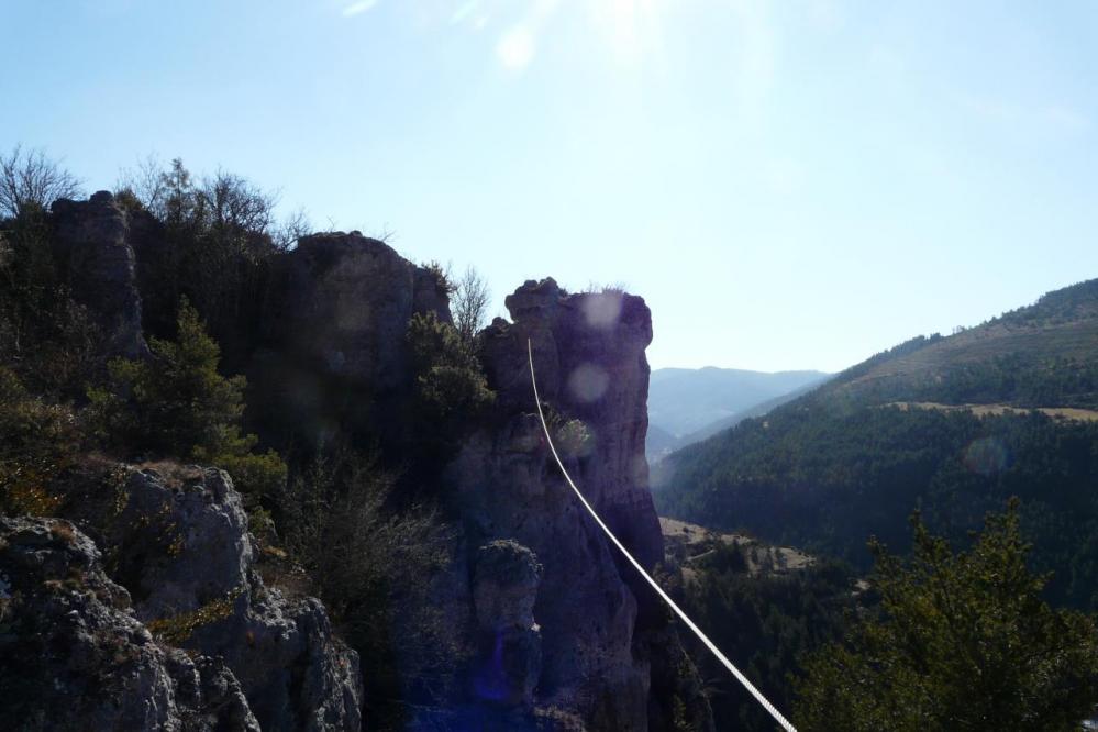 la tyroienne (câble) de la via cordata du roc de boulhères (Meyrueis)