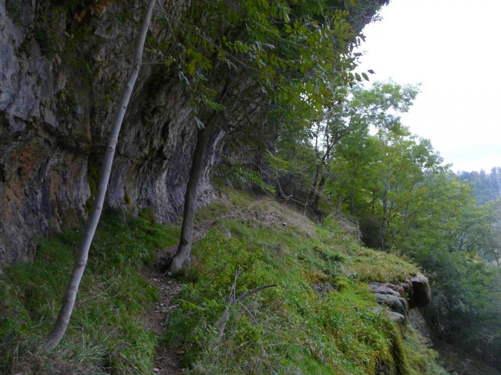 vu d'en bas sur la sente qui descend vers la cascade