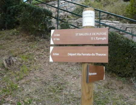 Fléchage de la via du Thaurac depuis le parking des grottes