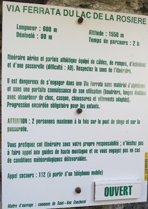 Panneau d info via du lac de la rosiere