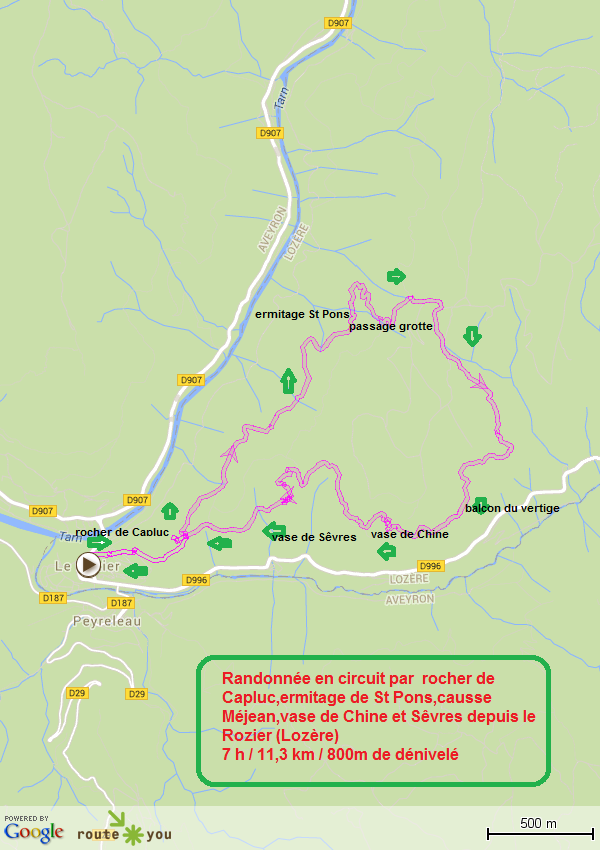 Randonnee en circuit rocher de capluc abbaye de st pons causse mejean vase de chine et sevres