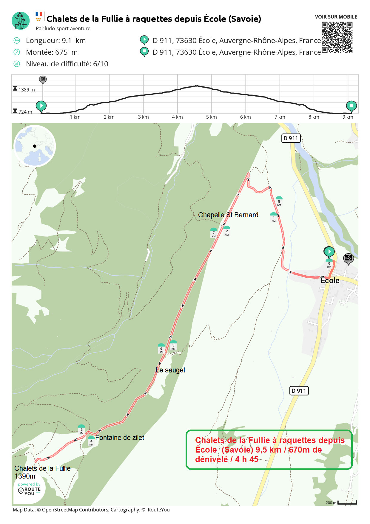 Routeyou chalets de la fullie a raquettes depuis ecole savoie