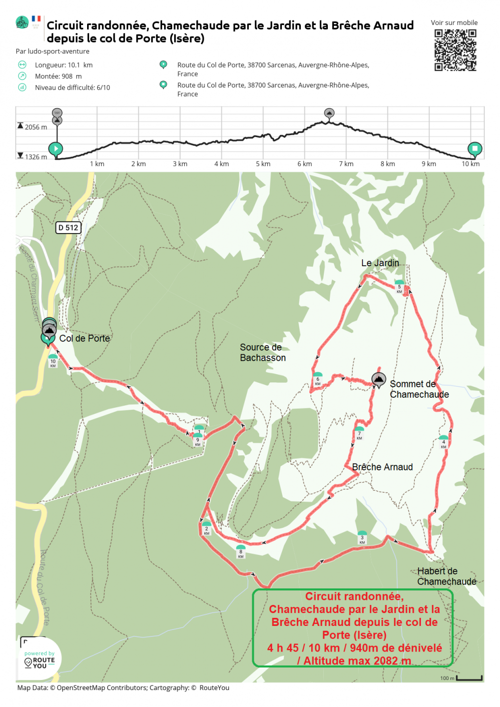 Routeyou circuit randonnee chamechaude par le jardin et la breche arnaud depuis le col de porte isere