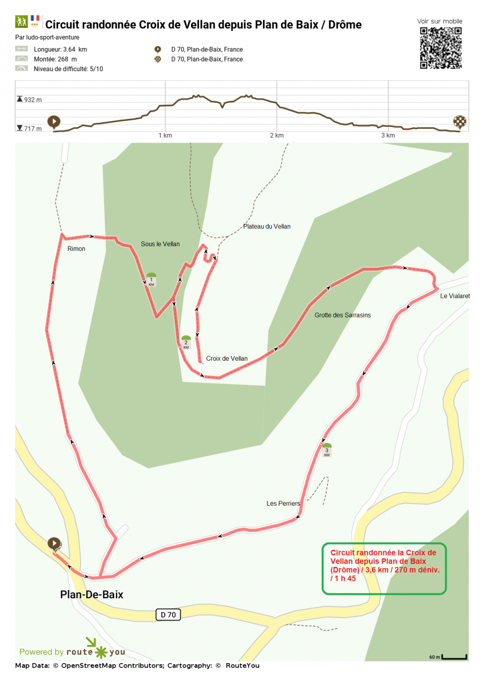 Routeyou circuit randonnee croix de vellan depuis plan de baix drome