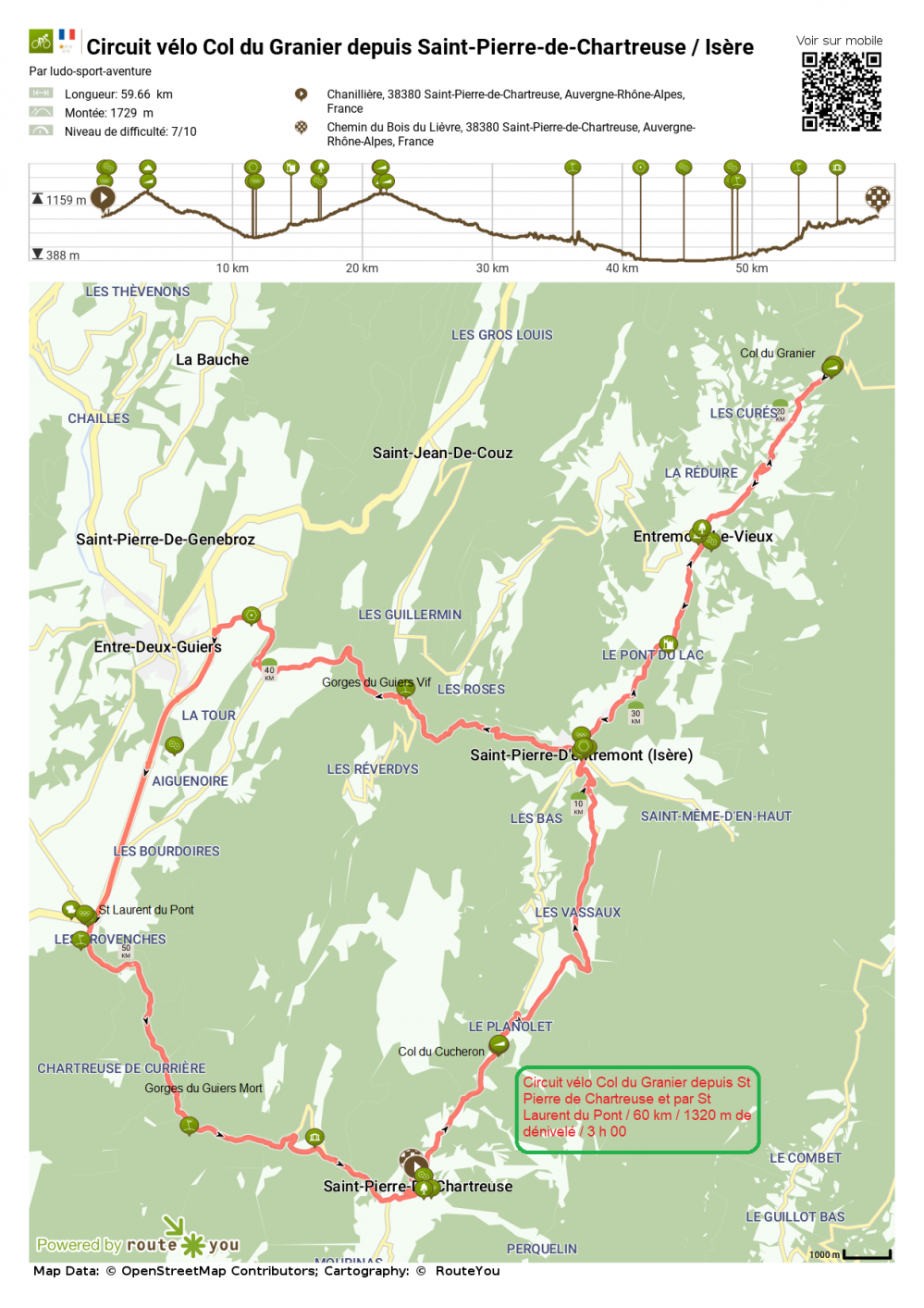 Routeyou circuit velo col du granier depuis saint pierre de chartreuse isere