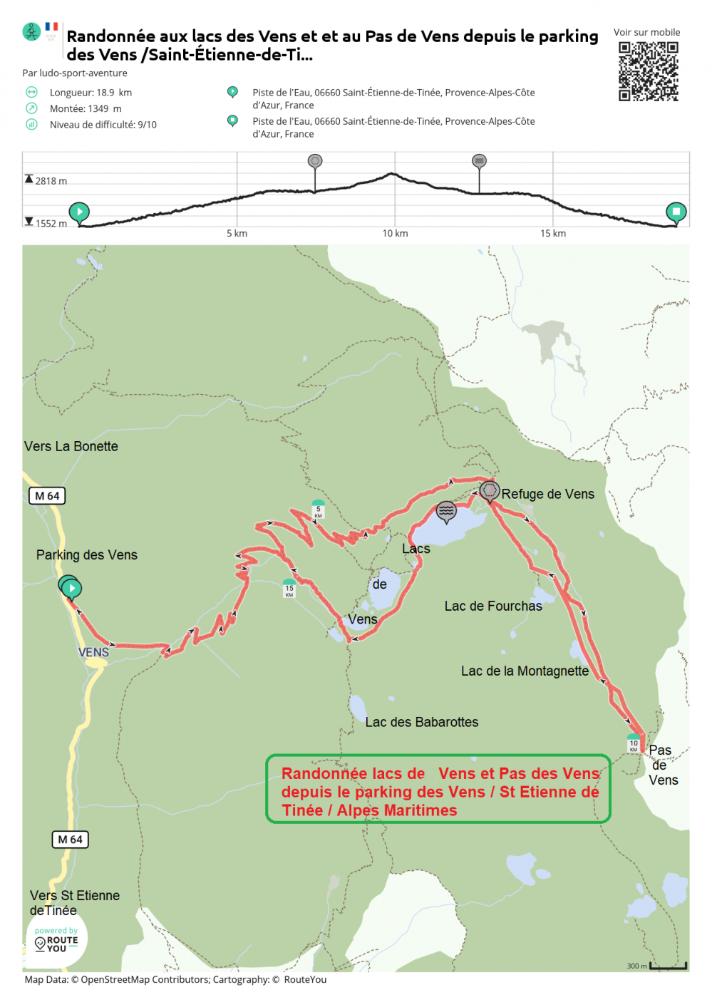 Routeyou randonnee aux lacs des vens et et au pas de vens depuis le parking des vens saint etienne de ti