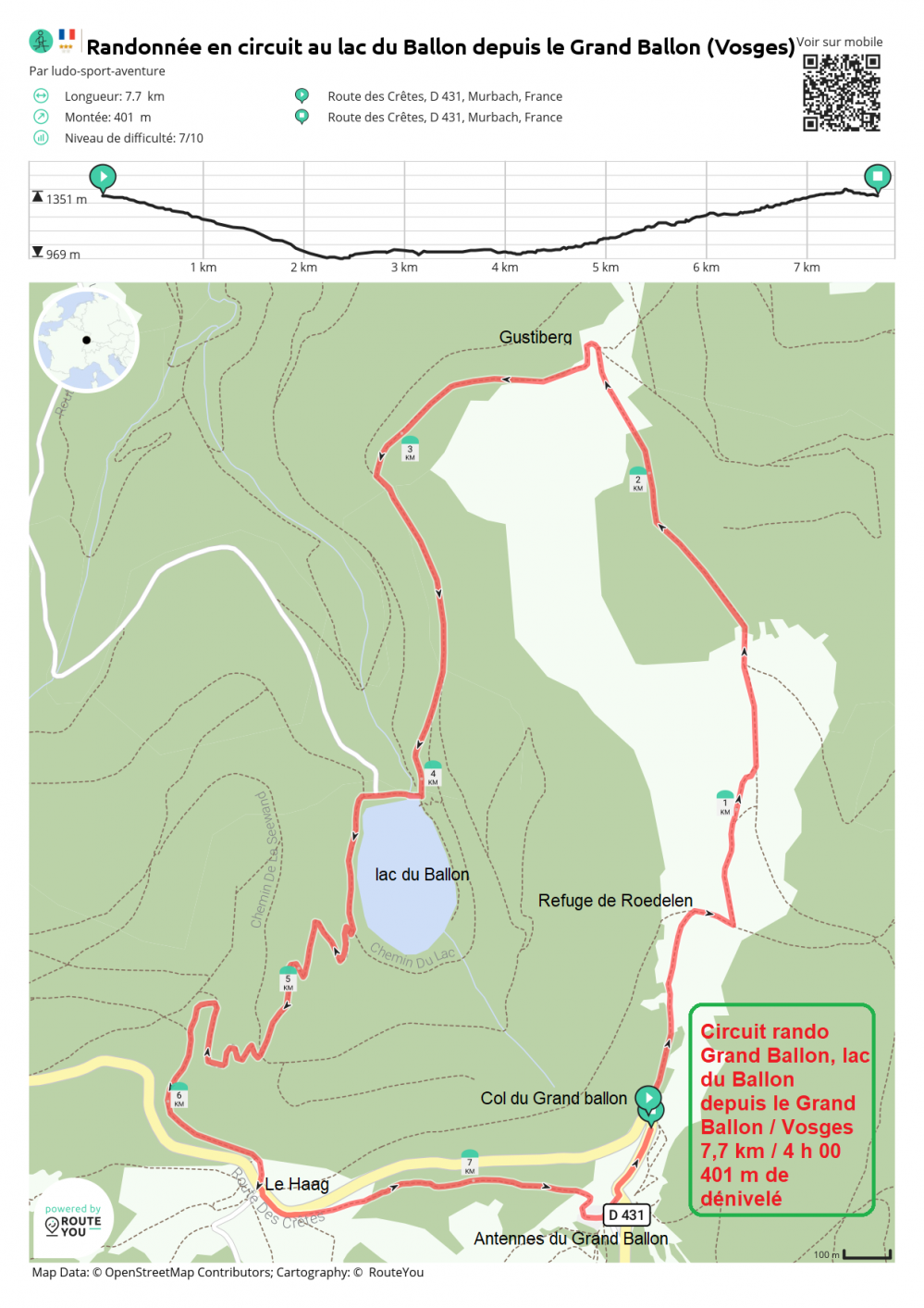 Routeyou randonnee en circuit au lac du ballon depuis le grand ballon vosges