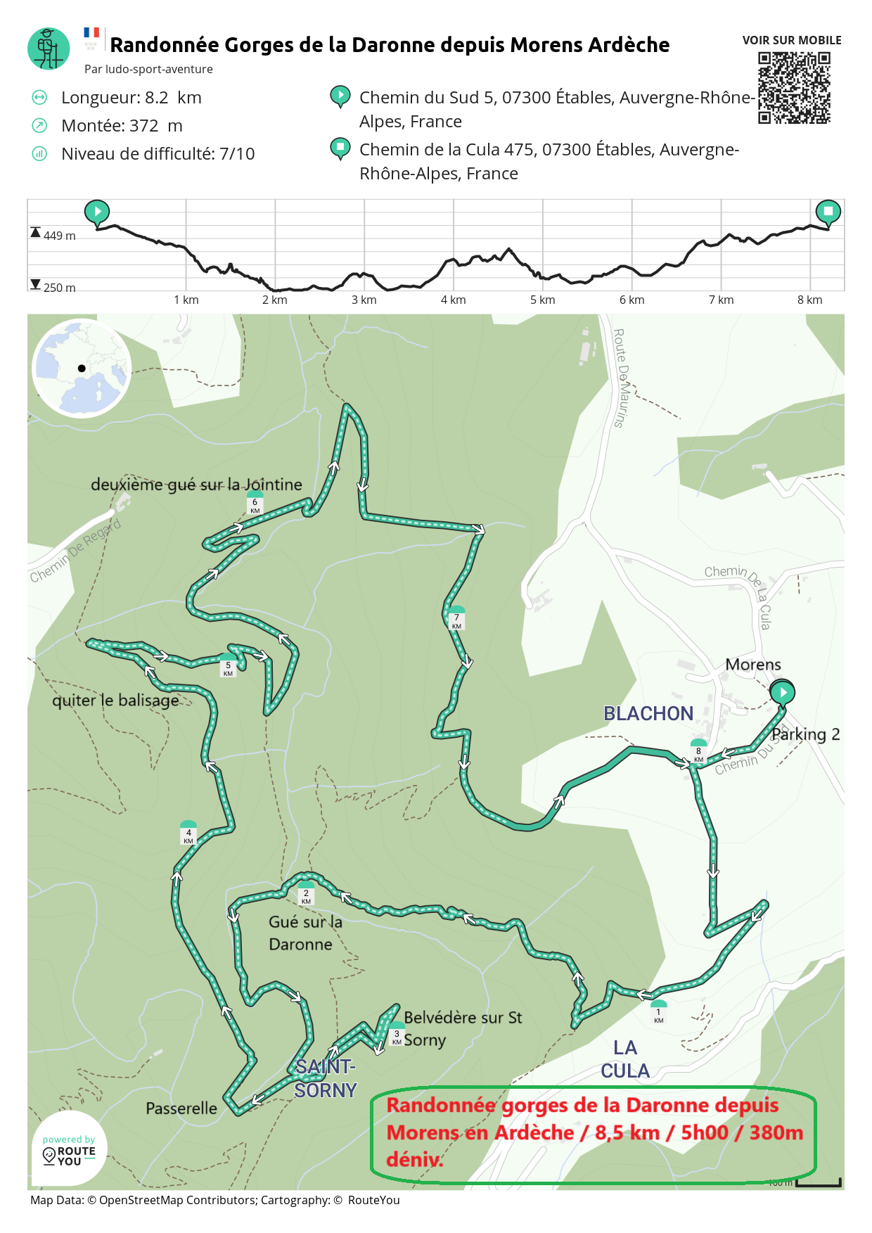 Routeyou randonnee gorges de la daronne depuis morens ardeche