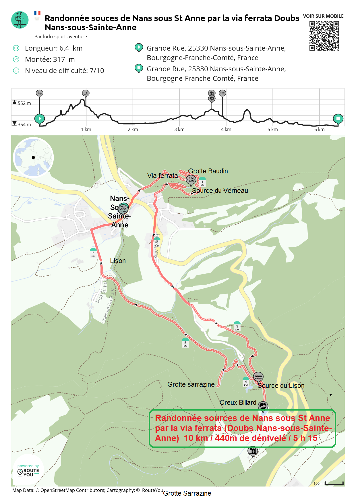 Routeyou randonnee souces de nans sous st anne par la via ferrata doubs nans sous sainte anne