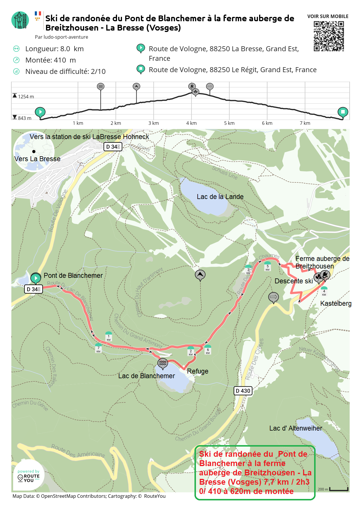 Routeyou ski de randonee du pont de blanchemer a la ferme auberge de breitzhousen la bresse vosges