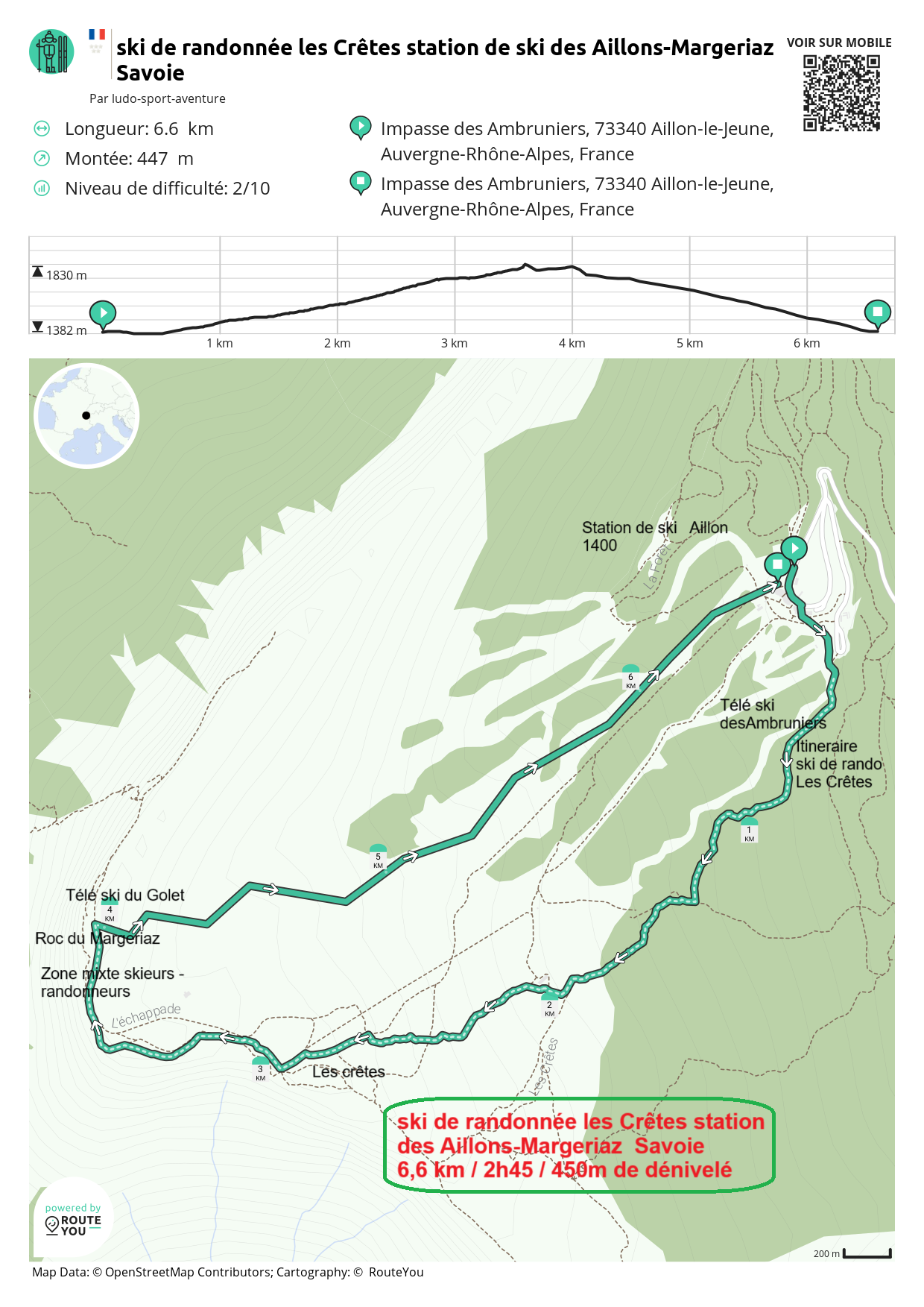 Routeyou ski de randonnee les cretes station de ski des aillons margeriaz savoie