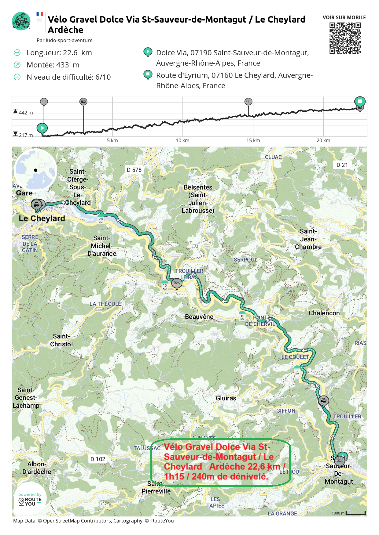 Routeyou velo gravel dolce via st sauveur de montagut le cheylard ardeche