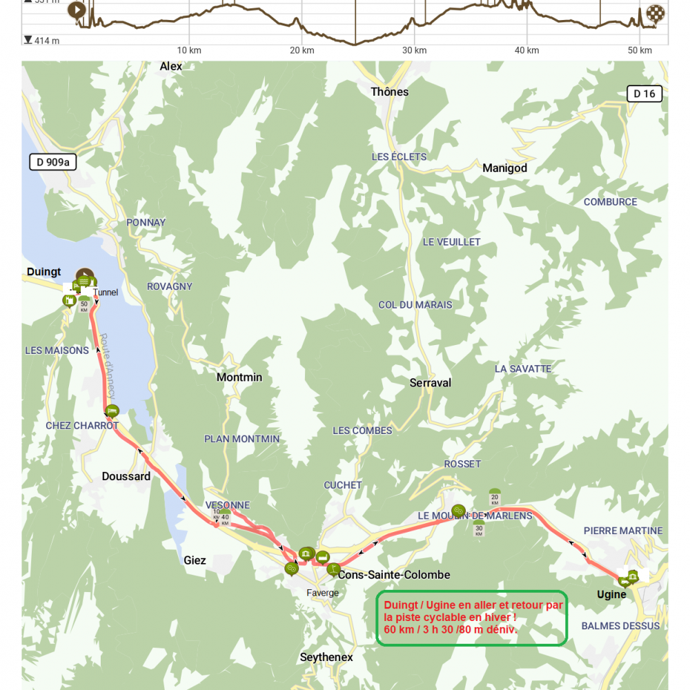 Routeyou velo route duingt ugine par la piste cyclable