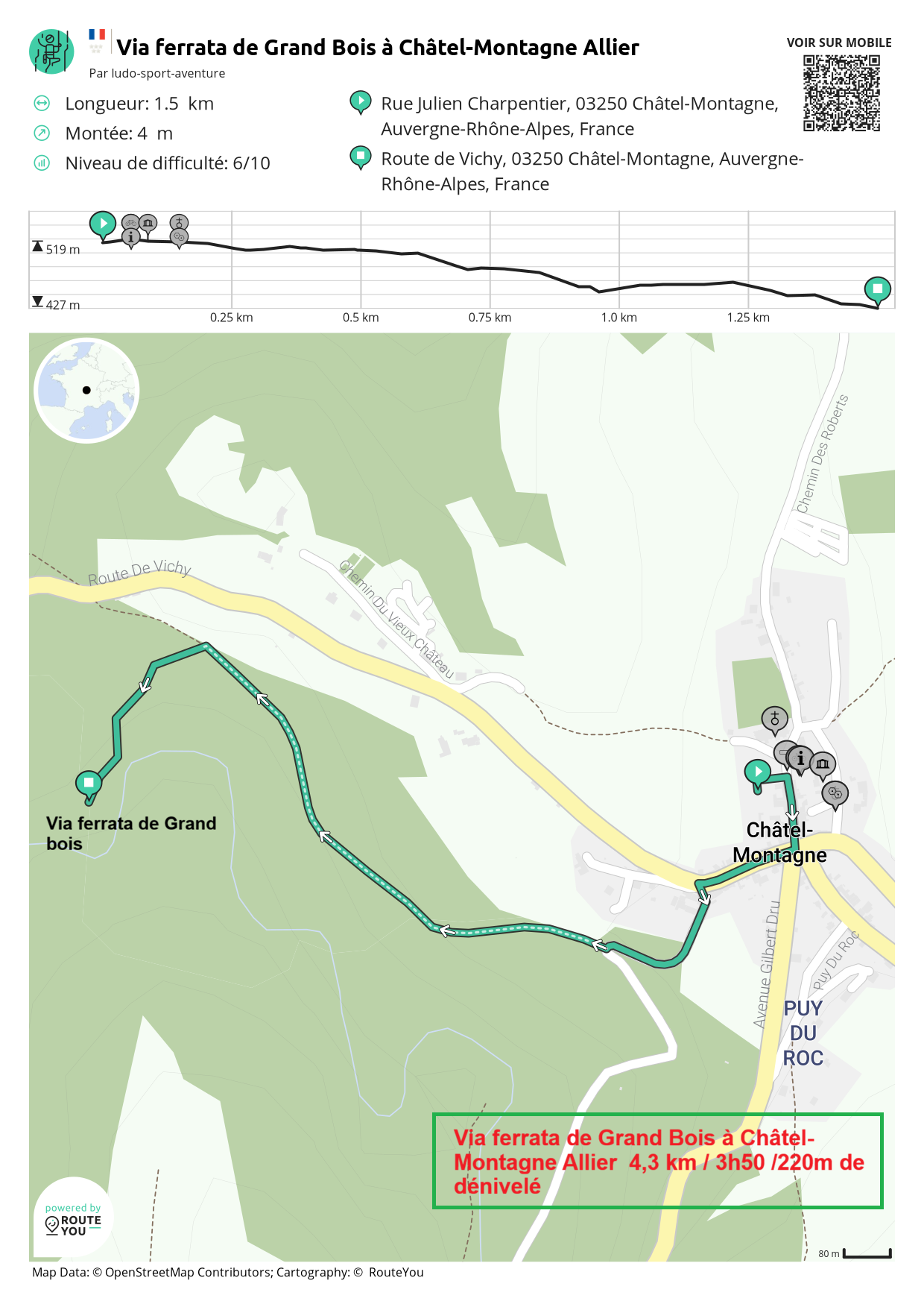 Routeyou via ferrata de grand bois a chatel montagne allier